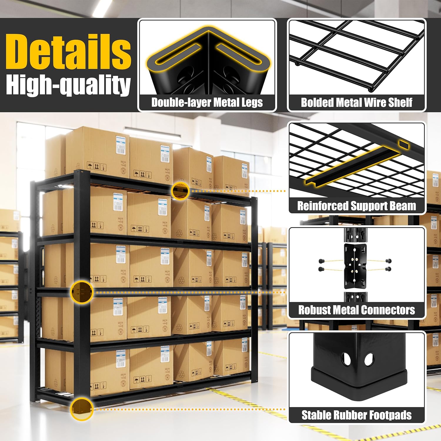 PrimeZone Heavy Duty Garage Shelving 2200 LBS 4 Tier Heavy Duty Storage Shelves Adjustable Industrial Metal Wire Shelf Unit for Garage,Basement,Pantry,Warehouse,Commercial,40' W X 20' D X 60' H 2Pack