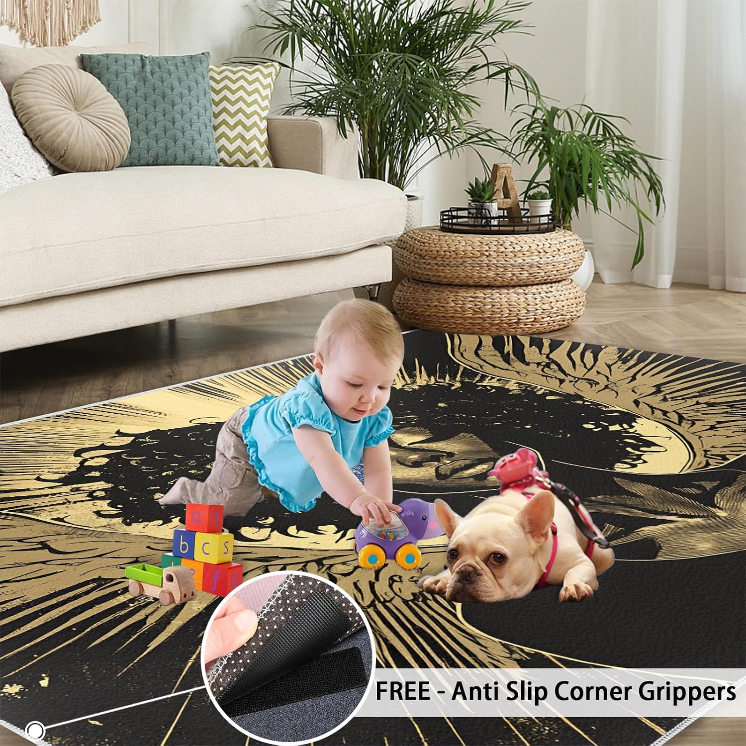 6x8 Black Women Area Rug - Mysterious Angel Large Rugs for Living Room, Retro American Woman Carpet Area Rug for Girls Bedroom Kids Room Basement Office Classroom