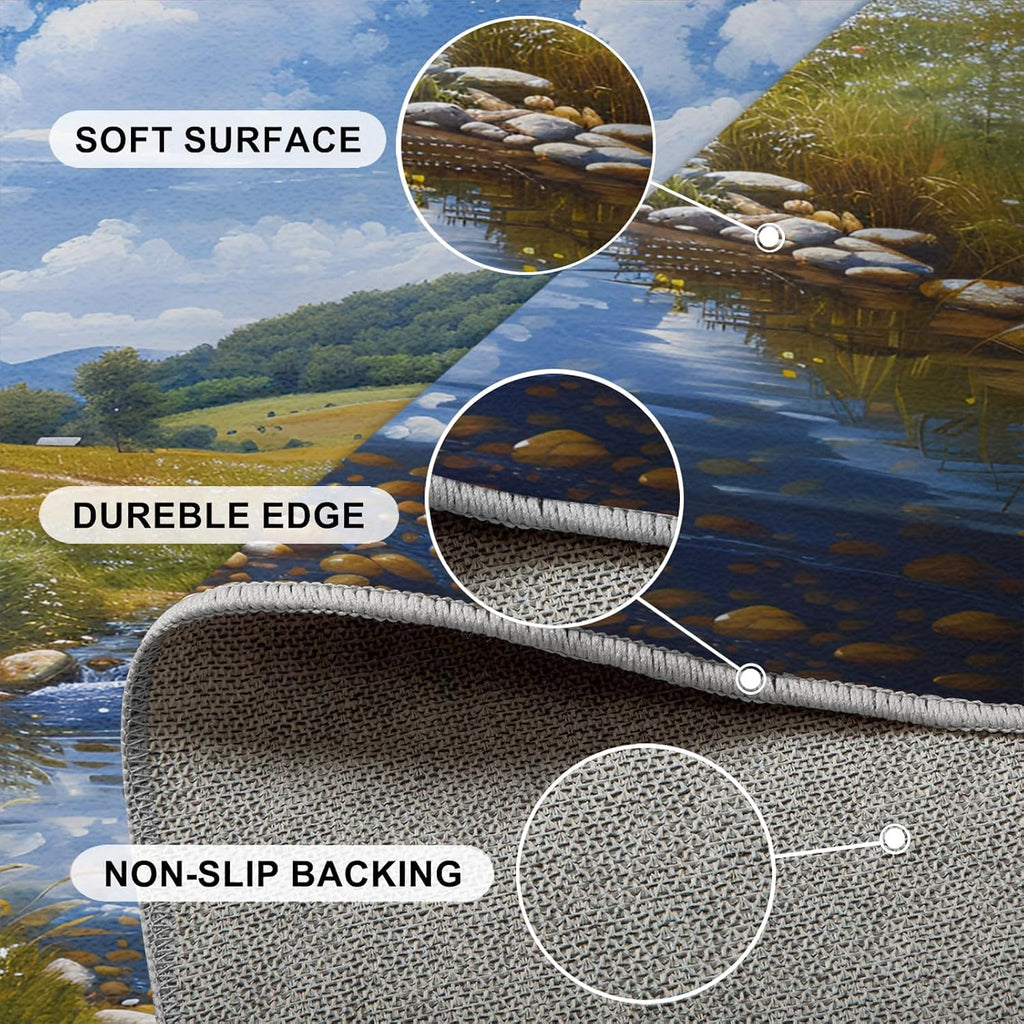 Area Rug 6x8ft, Grassland Lake Rugs, Nature Landscape Area Rug, Upholstery Carpet with Non-Slip Backing, Soft Washable Rug for Living Room Kids Boys Girls Bedroom Study Room