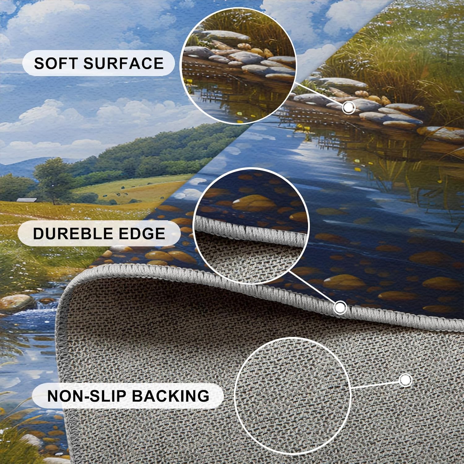 Area Rug 6x8ft, Grassland Lake Rugs, Nature Landscape Area Rug, Upholstery Carpet with Non-Slip Backing, Soft Washable Rug for Living Room Kids Boys Girls Bedroom Study Room