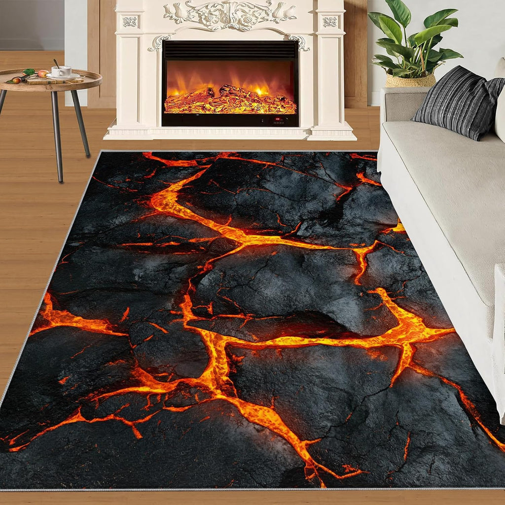 Lava Rug 6x8, Magma Rugs for Living Room, Boy Area Rug, Non Slip Washable Rugs for Bedroom Kitchen Dining Room Decor Carpet
