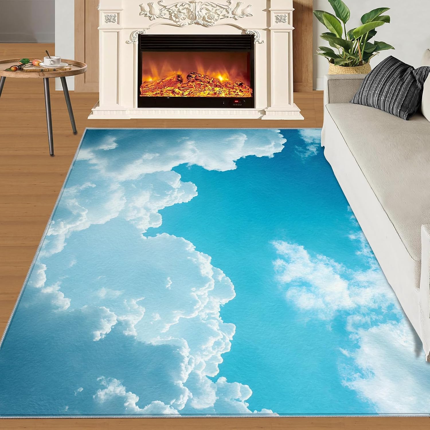 White Clouds Rug - 6x8 Rug, Blue Sky Area Rugs for Bedroom, Natural Scenery Rugs for Living Room, Kids Washable Mat, Cloud Carpet, White Clouds Home Decor & Gifts