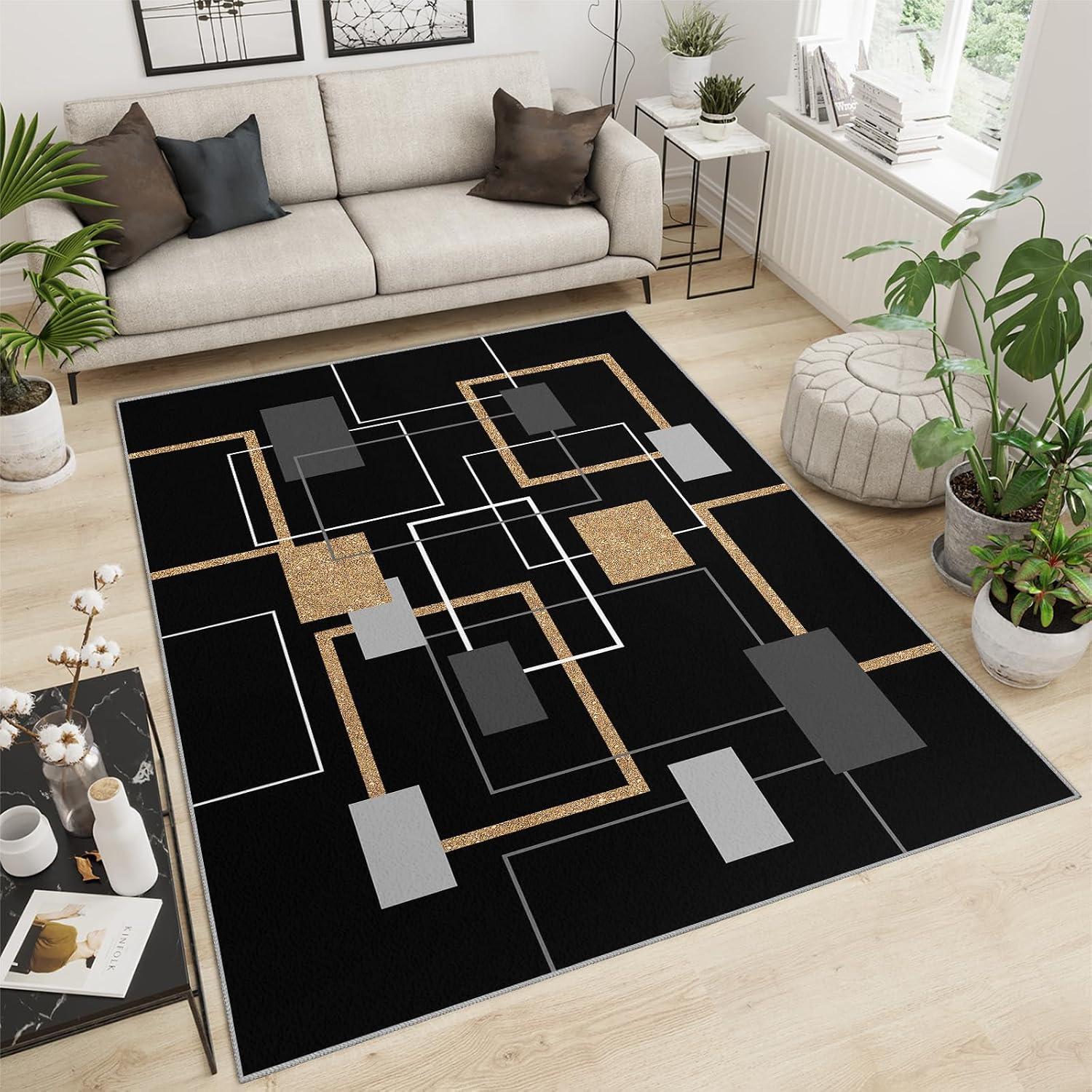 Medieval Geometric Area Rug, Modern Stylish Rugs for Living Room, Indoor Non-Slip Kids Rugs, Machine Washable Breathable Durable Carpet for Front Entrance Floor Decor,6 x 8ft