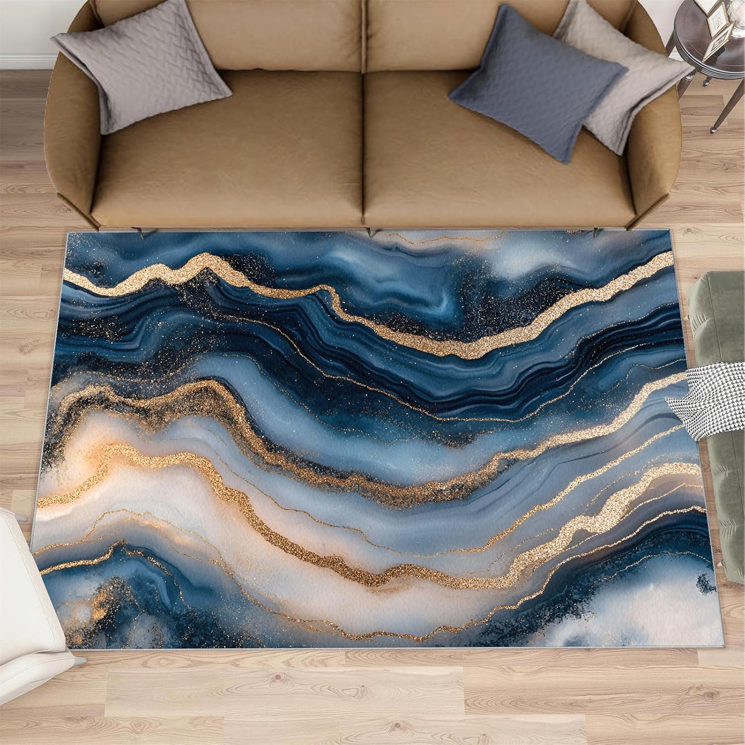 Marble Rugs for Bedroom - 6x8 Rug, Royal Blue Marble Area Rugs for Living Room, Nordic Carpet, Contemporary Washable Area Mat, Atmospheric Carpet, Abstract Home Decor & Gifts