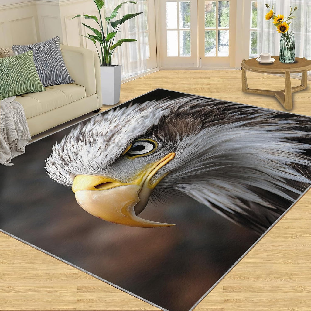 Bald Eagle Rug 6x8-6x8 Rug, Patriotic Bird Area Rugs for Bedroom, Animal Rugs for Living Room, Boys Washable Carpet, Bald Eagle Home Decor & Gifts