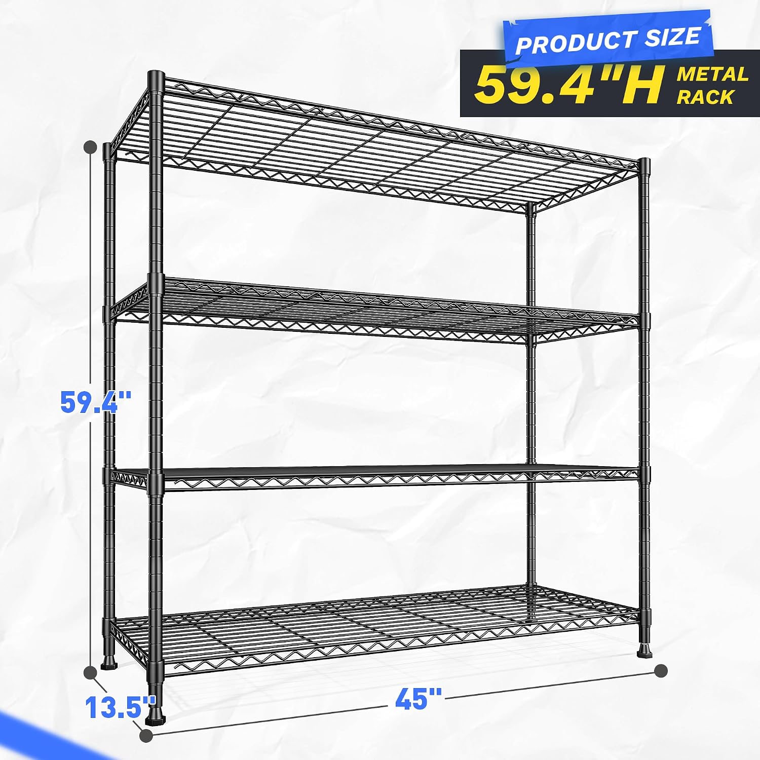 2 Set of 45 'W Metal Shelving Unit 4 Tier Storage Shelves Adjustable Wire Shelving Metal Shelf Pantry Shelves Wire Rack Commercial Shelving for Kitchen Pantry Garage 45 'W x 59.4 'Hx 13.5' D Black