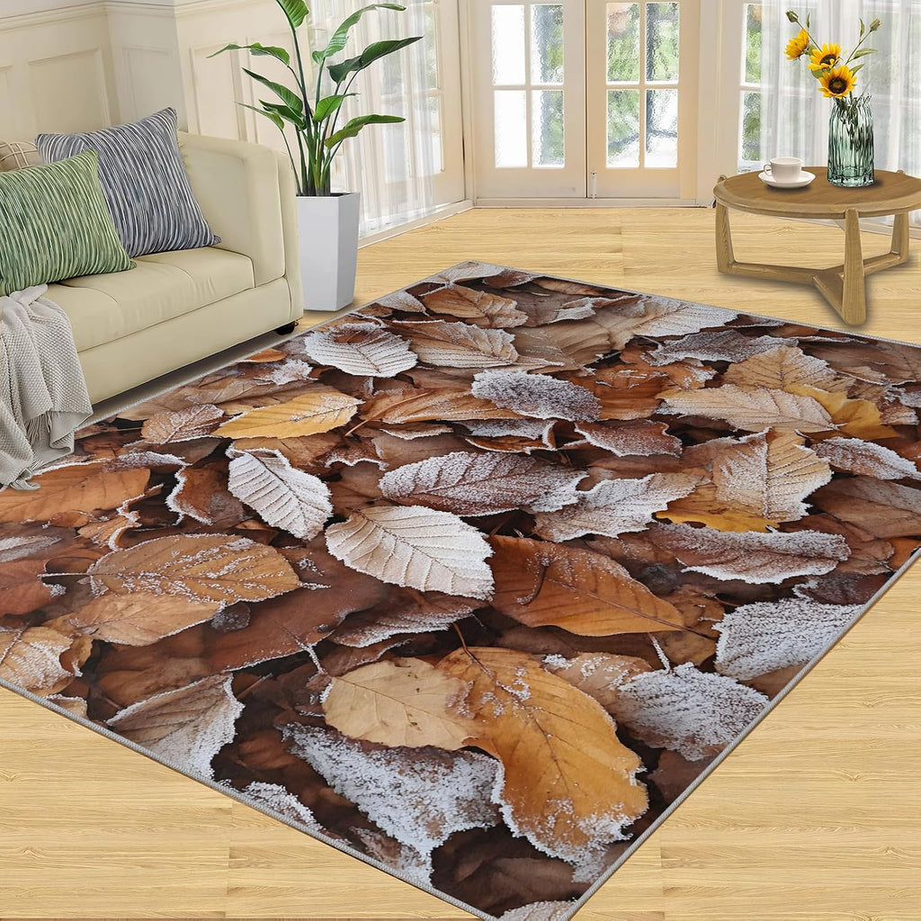 6x8 Fallen Leaf Classroom Rugs - Dead Leaves Playroom Rug, Natural Autumn Leaves Carpet Area Rug for Girls Bedroom Kids Room Basement Office Classroom