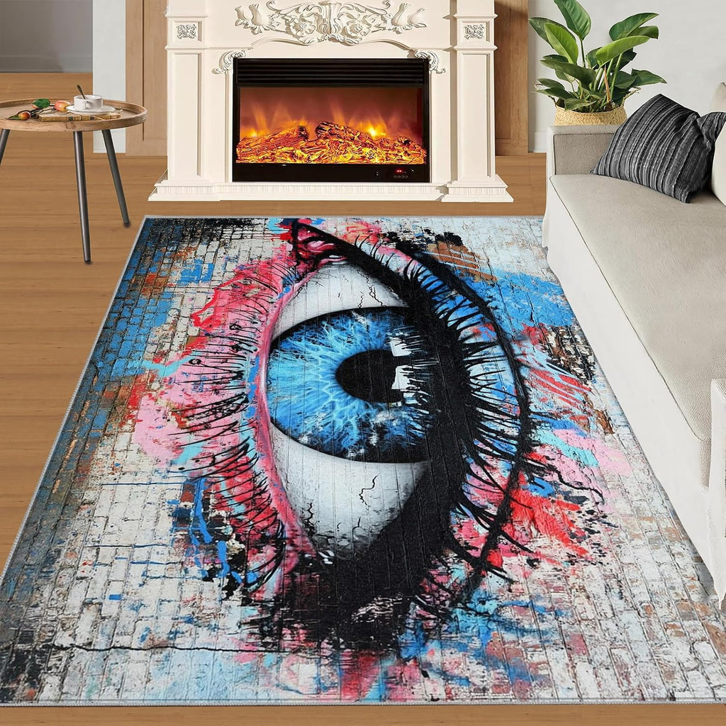 Graffiti Eye Rug 6x8-6x8 Rug, Street Art Area Rugs for Bedroom, Creative Abstract Rugs for Living Room, Eye Washable Mat, Hip Hop Doodle Carpet, Graffiti Home Decor & Gifts