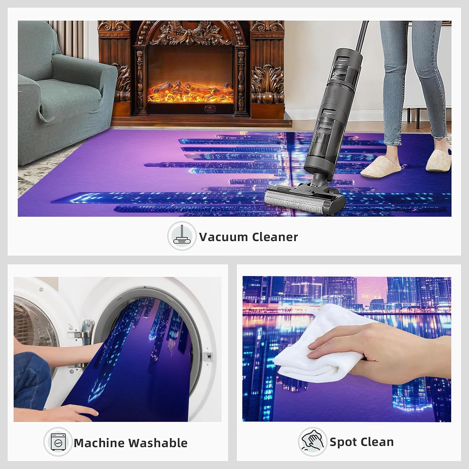 City Nightscape Area Rug 6x8 - Futuristic City Large Rugs for Living Room, Technological Buildings Carpet Area Rug for Girls Bedroom Kids Room Basement Office Classroom