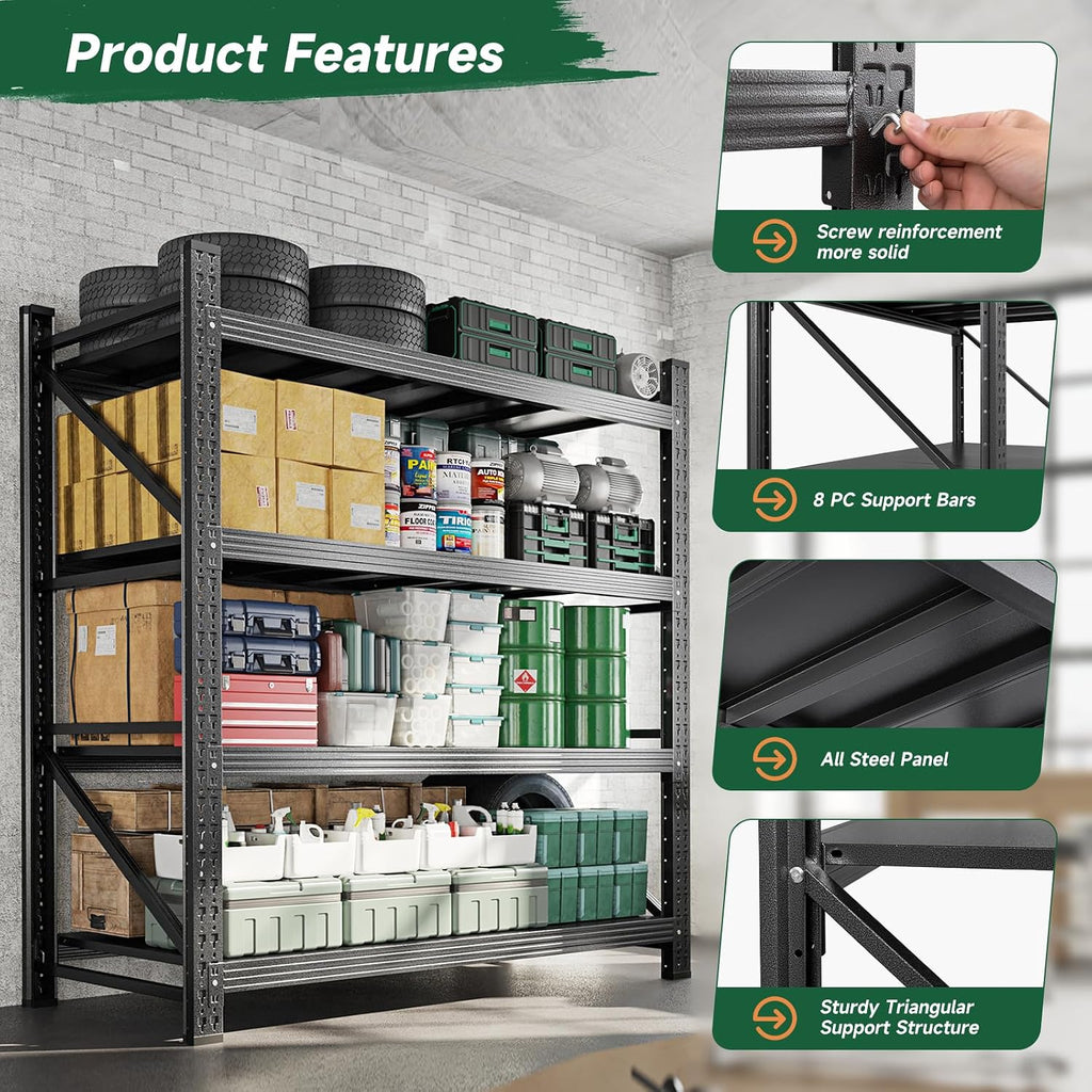 Letaya 3000LBS Storage Shelves Heavy Duty,70' H Garage Shelving Units, 4 Tier Adjustable Utility Rack Shelf,Large Metal Industrial Shelves,for Shop,Warehouse,Basement,Black (48' W x 24' D x 70' H)