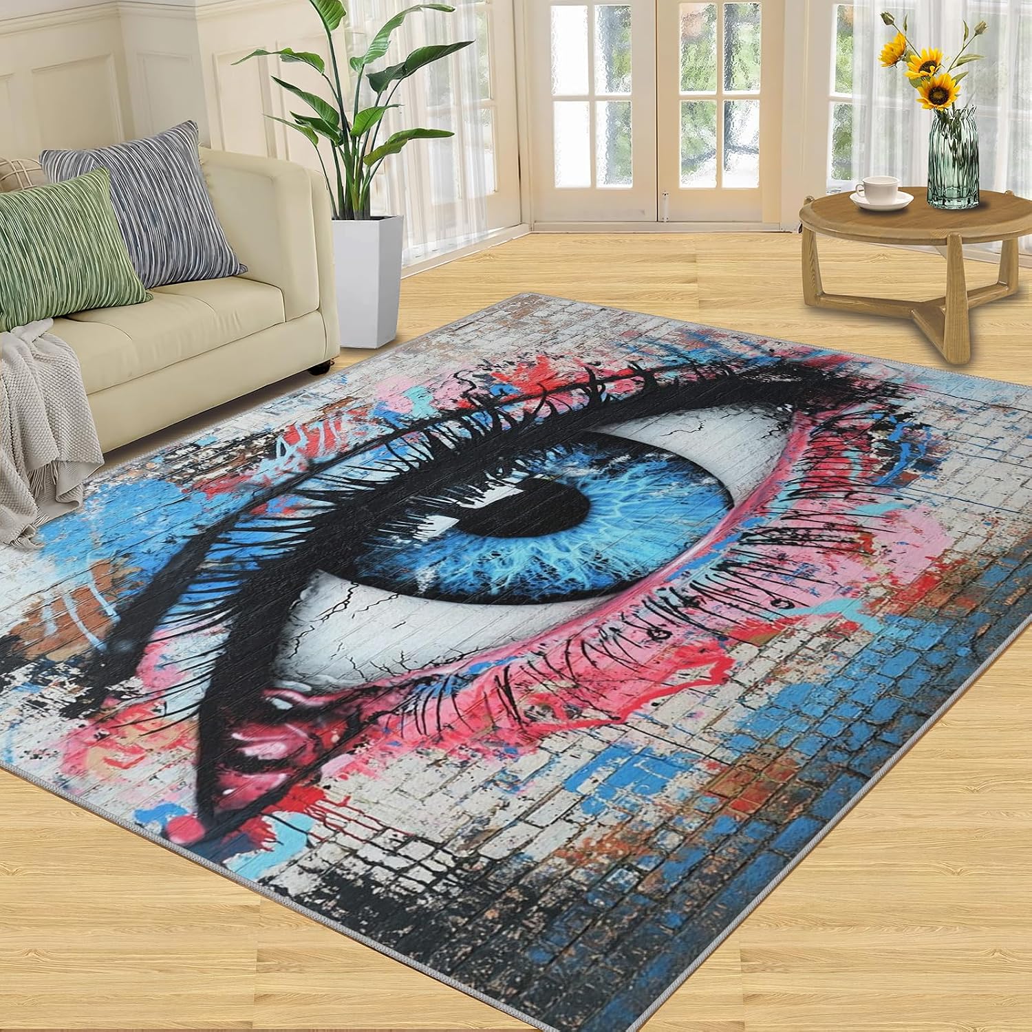 Graffiti Eye Rug 6x8-6x8 Rug, Street Art Area Rugs for Bedroom, Creative Abstract Rugs for Living Room, Eye Washable Mat, Hip Hop Doodle Carpet, Graffiti Home Decor & Gifts