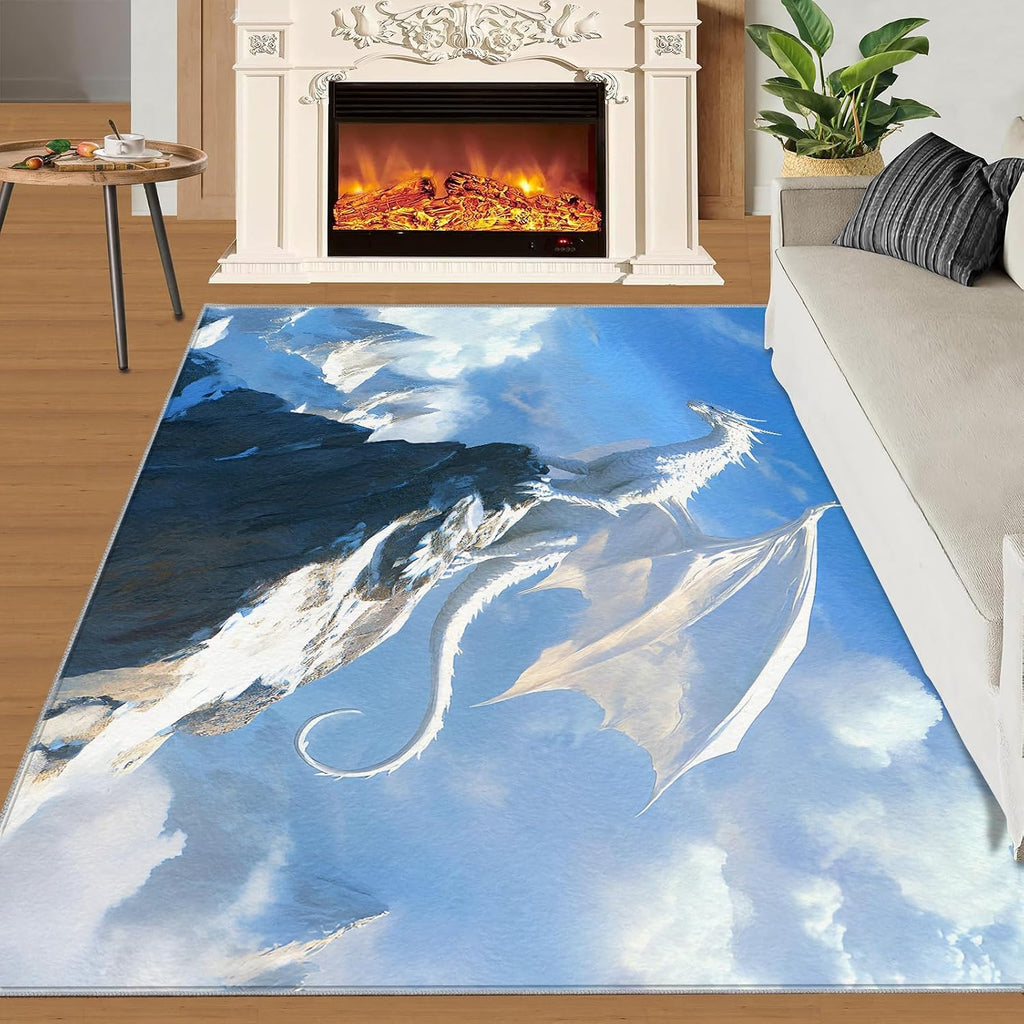 Dragon Rug - 6x8 Rug, Western Area Rugs for Bedroom, Flying Wildlife Rugs for Living Room, Magical Animal Washable Mat, Kids Carpet, Dragon Home Decor & Gifts