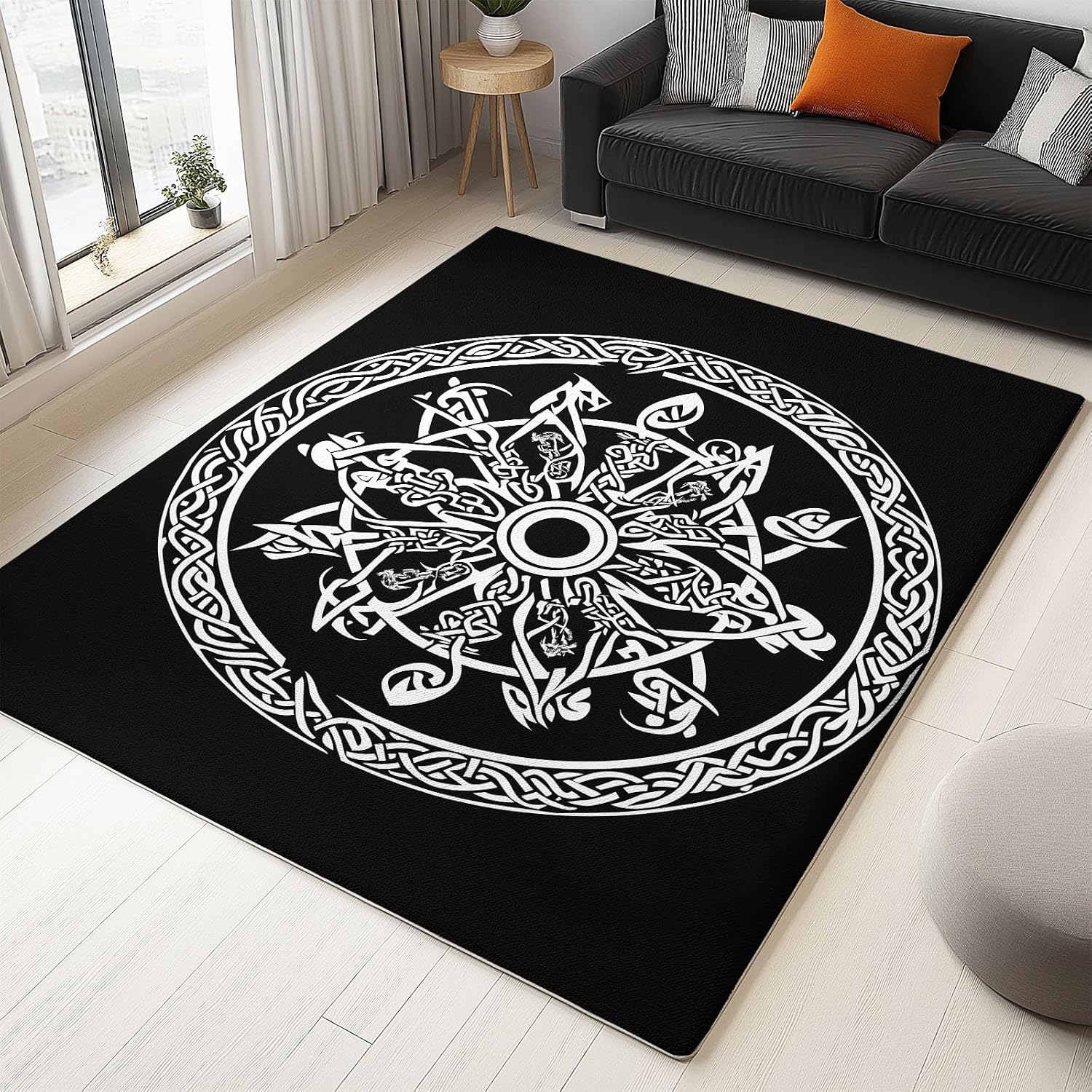 Area Rug 6x9 ft Washable Living Room Rug, Golden Tree of Life Wolf Guitar Soft Indoor Non Slip Low Pile Large Area Rug, Carpet for Bedroom, Bedside, Kids Room, Office, Dining Room