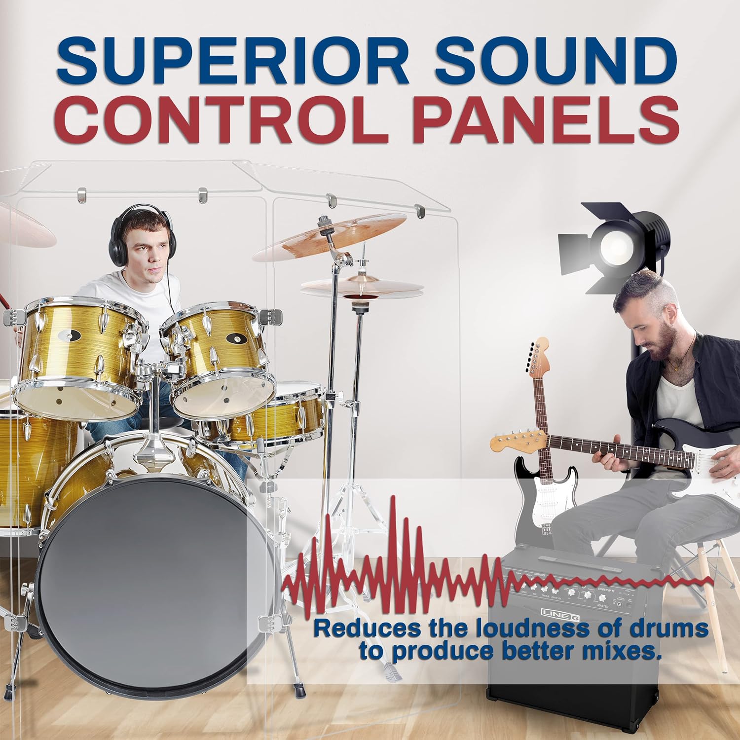 PENNZONI Drum Shield 4ft w/Deflectors & Chrome Hinges, Comes w/ 4 Drum Panels, 4 Deflectors, Chrome Hinges & Deflectors Connectors, Premium Clear Acrylic Panels