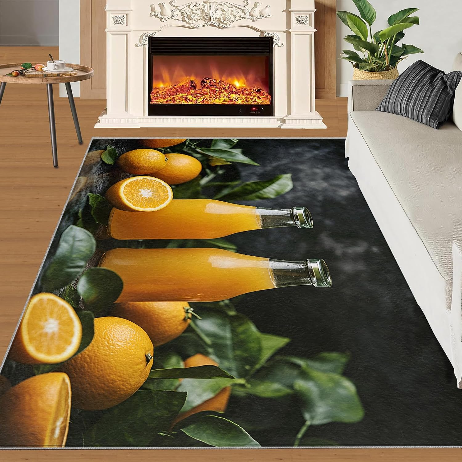Orange Juice Area Rug Large - 6x8 Rug, Oranges Rugs for Living Room, Fruit Carpet, Fruits Drink Washable Area Rugs for Bedroom, Modern Carpet, Orange Home Decor