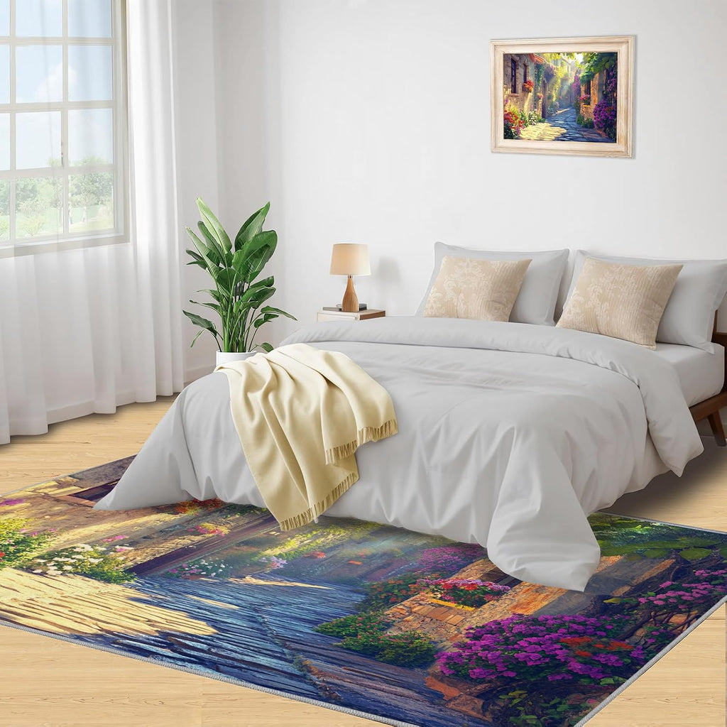 Italy Rugs for Living Room 6x8 Rug, European Town Area Rug, Natural Scenery Rugs, Large Machine Washable Rug, Non-Slip Floor Carpet for Bedroom Kids Room Home Decor