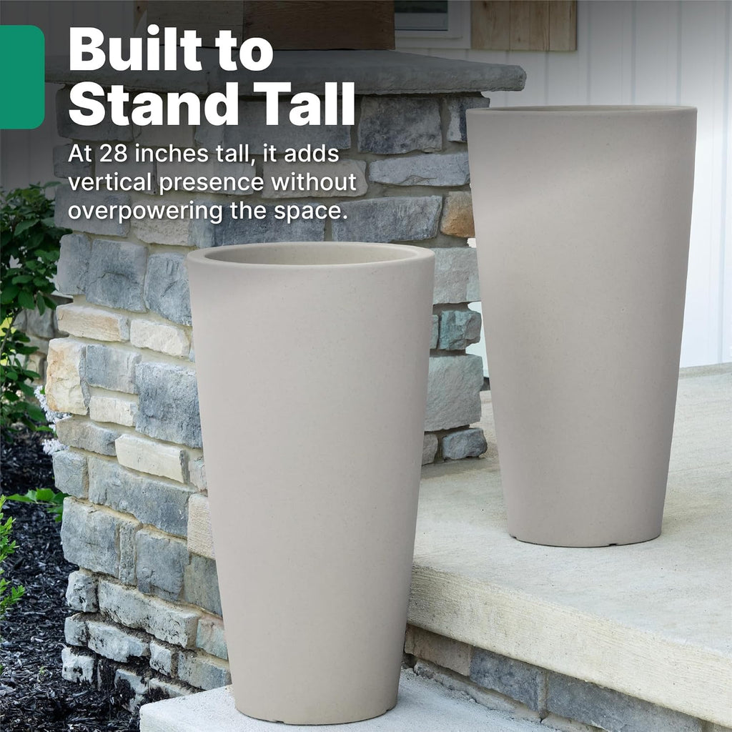 Step2 Tremont Tall Round Tapered Planter, 28' Tall 2-Pack, Indoor/Outdoor Plants, Efficient Drainage, Durable Resin, Concrete