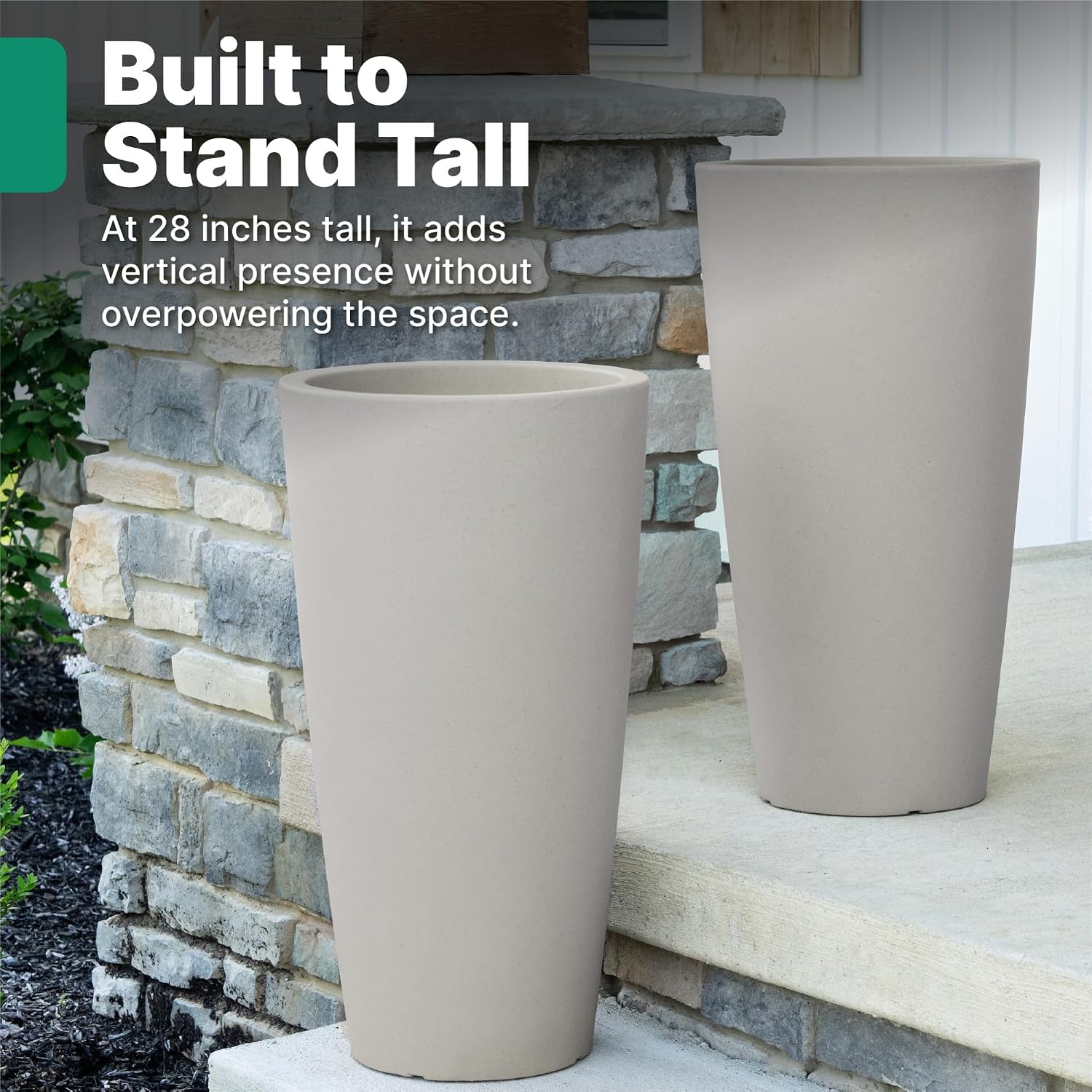 Step2 Tremont Tall Round Tapered Planter, 28' Tall 2-Pack, Indoor/Outdoor Plants, Efficient Drainage, Durable Resin, Concrete