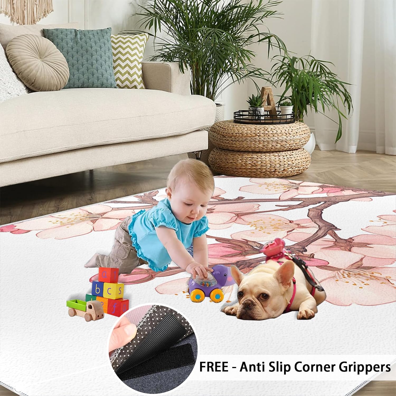 Cherry Blossoms Rug 6x8, Japanese Flowers Rugs for Bedroom, Pink Flowers Area Rug, Home Decor Rugs for Living Room, Non-Slip Machine Washable Carpet