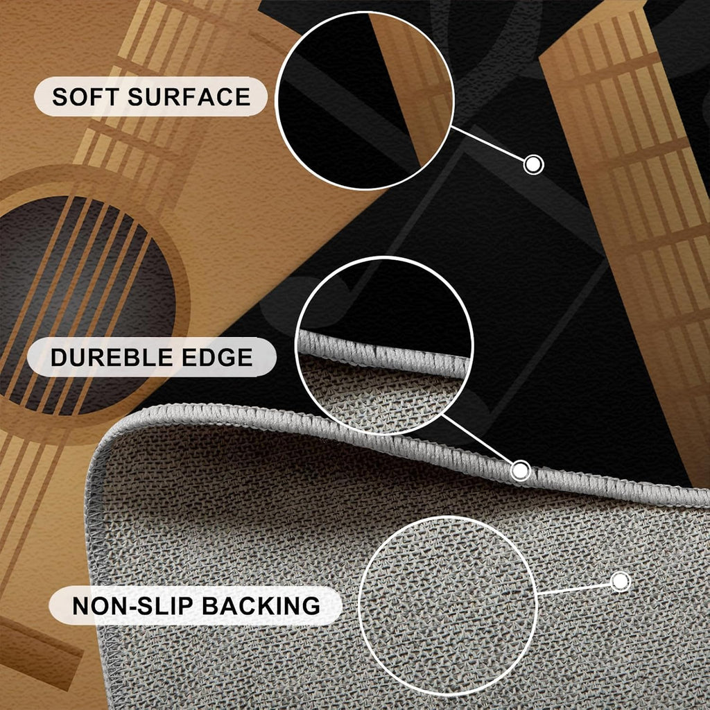 Classical Guitar Music Area Rug, Modern Black Rugs for Living Room, Indoor Non-Slip Kids Rugs, Machine Washable Breathable Durable Carpet for Front Entrance Floor Decor,8 x 10ft
