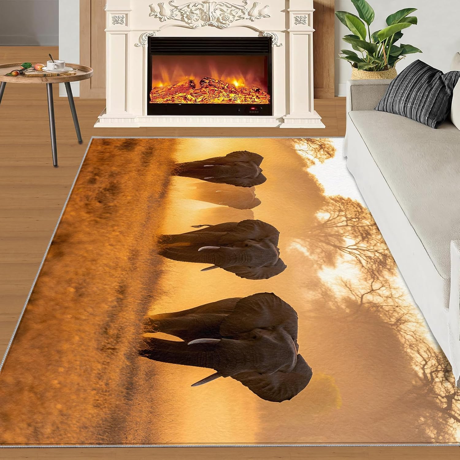 African Elephants Area Rug 6x8 - Grassland Elephant Herd Large Rugs for Living Room, Natural Scenery Carpet Area Rug for Girls Bedroom Kids Room Basement Office Classroom