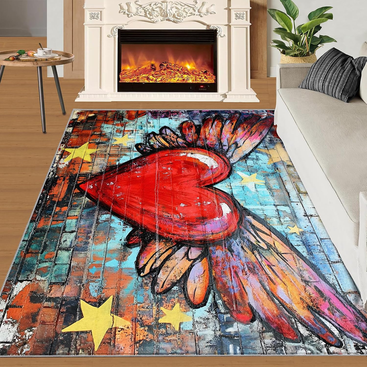 Graffiti Rug 6x8-6x8 Rug, Red Love Area Rugs for Bedroom, Wing Rugs for Living Room, Street Art Washable Carpet, Graffiti Home Decor & Gifts