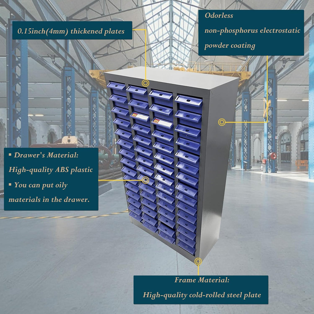 Small Parts Storage Cabinet, 60 Drawers (7.8x3.9x1.9 Inch), Heavy Duty Cold-Rolled Steel + ABS/PS, Hardware Organizer for Nails/Screws/Bolts/Nuts, Anti-Fall