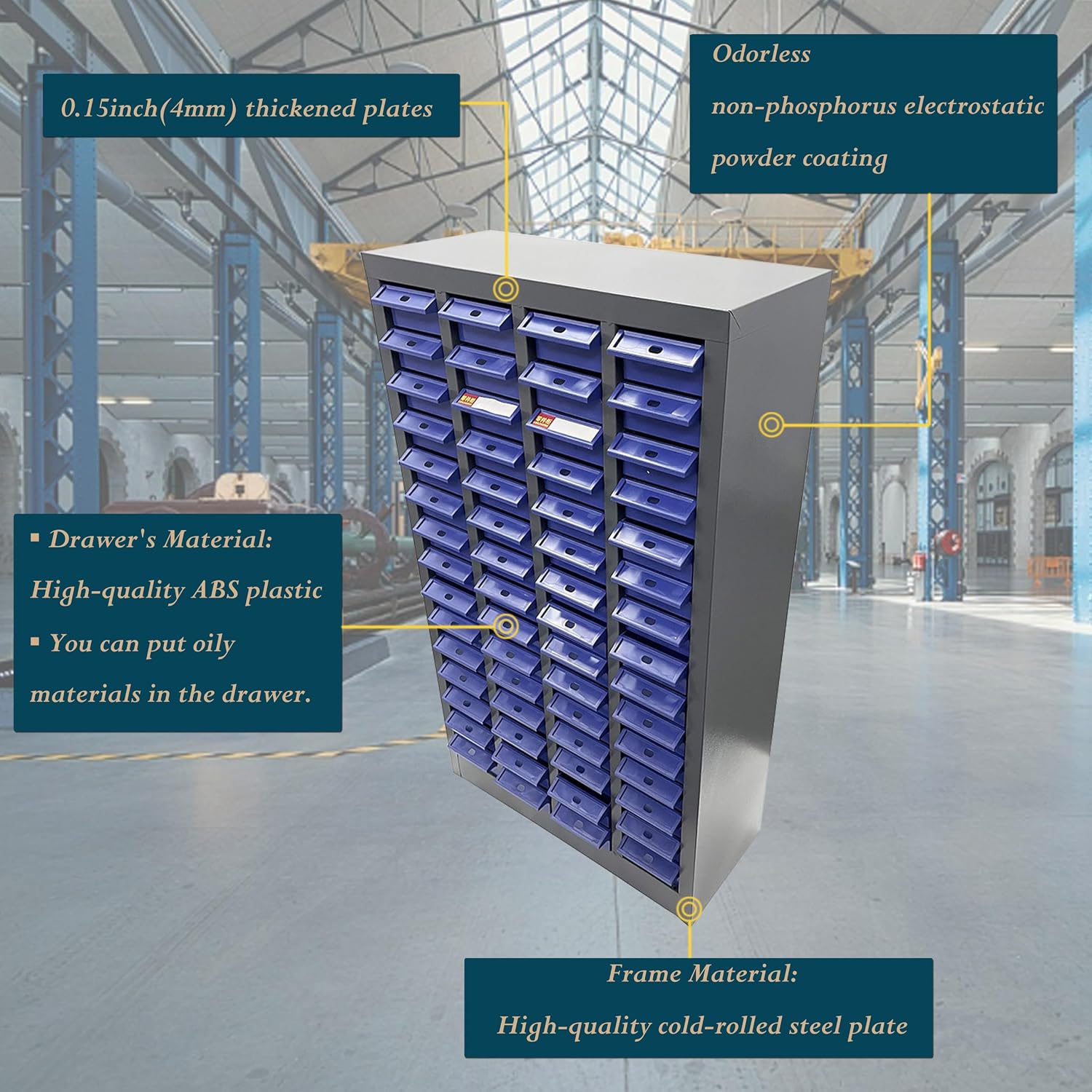 Small Parts Storage Cabinet, 60 Drawers (7.8x3.9x1.9 Inch), Heavy Duty Cold-Rolled Steel + ABS/PS, Hardware Organizer for Nails/Screws/Bolts/Nuts, Anti-Fall