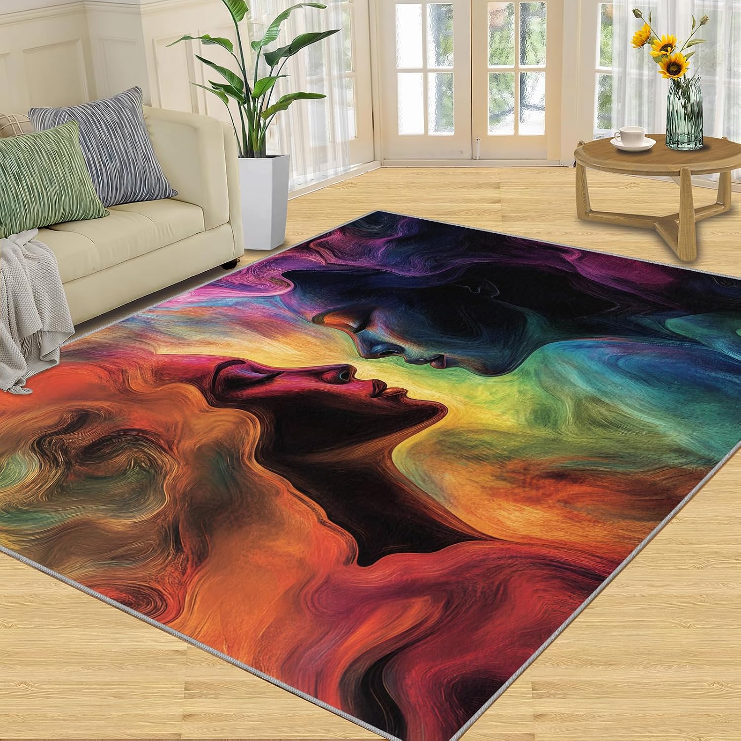 Female Profile Rug - 6x8 Rug, Abstract Woman Area Rugs for Bedroom, Modern Rugs for Living Room, Woman Washable Mat, Art Carpet, Female Profile Home Decor & Gifts