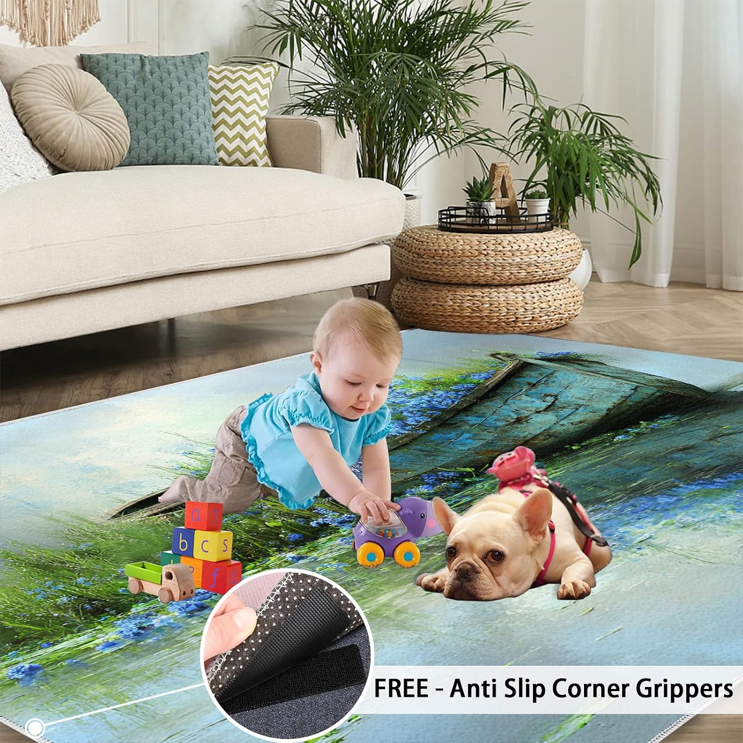 6x8 Floating Boat Area Rug - Impressionist Painting Large Rugs for Living Room, Oil Painting Carpet Area Rug for Girls Bedroom Kids Room Basement Office Classroom