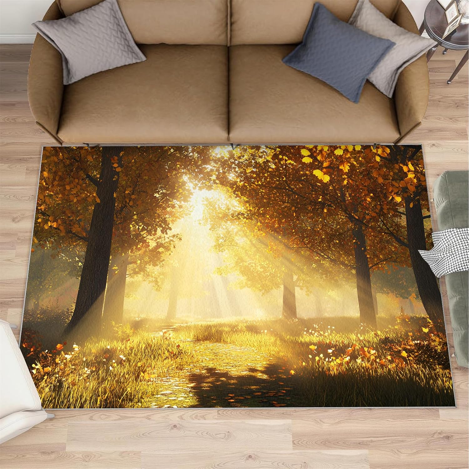 6x8 Forest Path Area Rug - Natural Landscape Large Rugs for Living Room, Autumn Forest Carpet Area Rug for Girls Bedroom Kids Room Basement Office Classroom