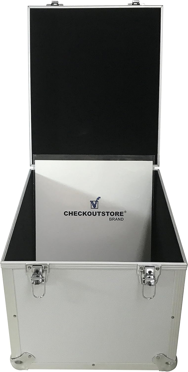 CheckOutStore (1) Aluminum Heavy Duty 12' LP Vinyl Record Album Storage Box (Silver/Holds 125 Records)
