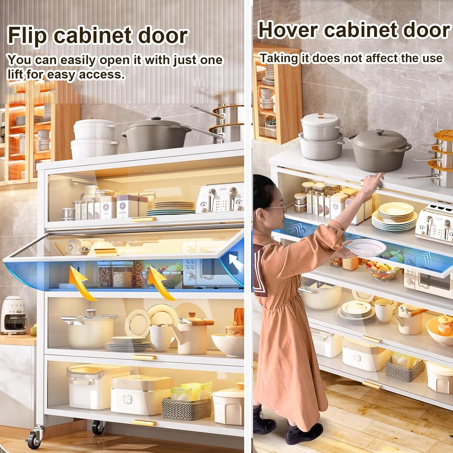 3-Tier Bakers Rack with Storage - White Kitchen Cabinet, Microwave Stand & Coffee Bar Station for Home, Office, Pantry, Garage - Stylish & Functional Kitchen Organizer