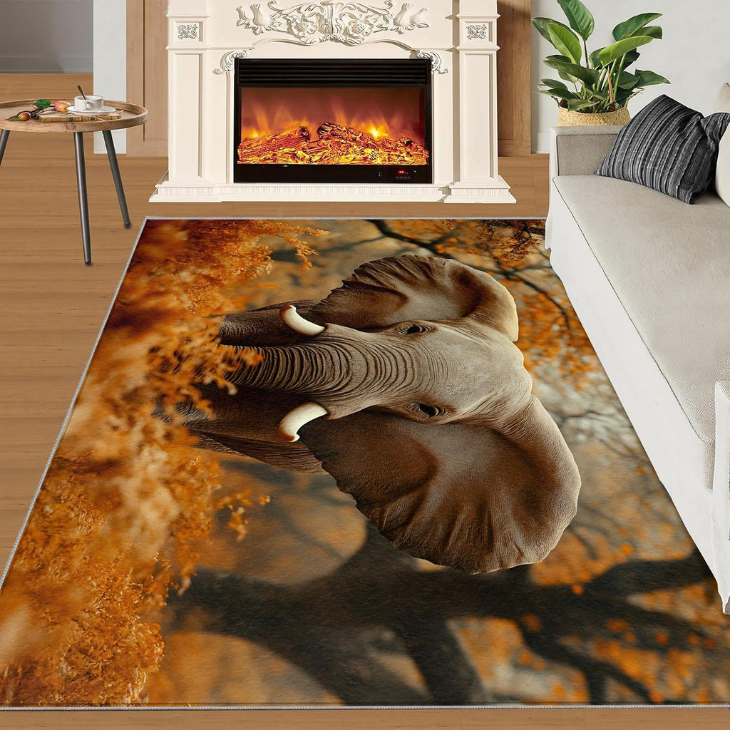 Elephant Rug 6x8, Forest Rugs for Bedroom, Animal Rugs for Living Room, Washable Area Rug for Boys Girls Room, Non Slip & Low Pile Carpet