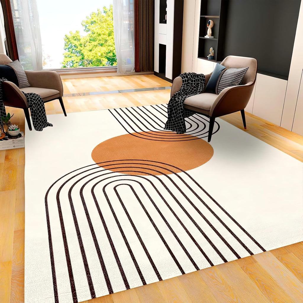 Medieval Geometric Lines Area Rug, Simple Abstract Sun Indoor Non Slip Print Rugs, Machine Washable Breathable Durable Carpet for Living Room Bedroom Study Dining Room - 5 ft x 7 ft