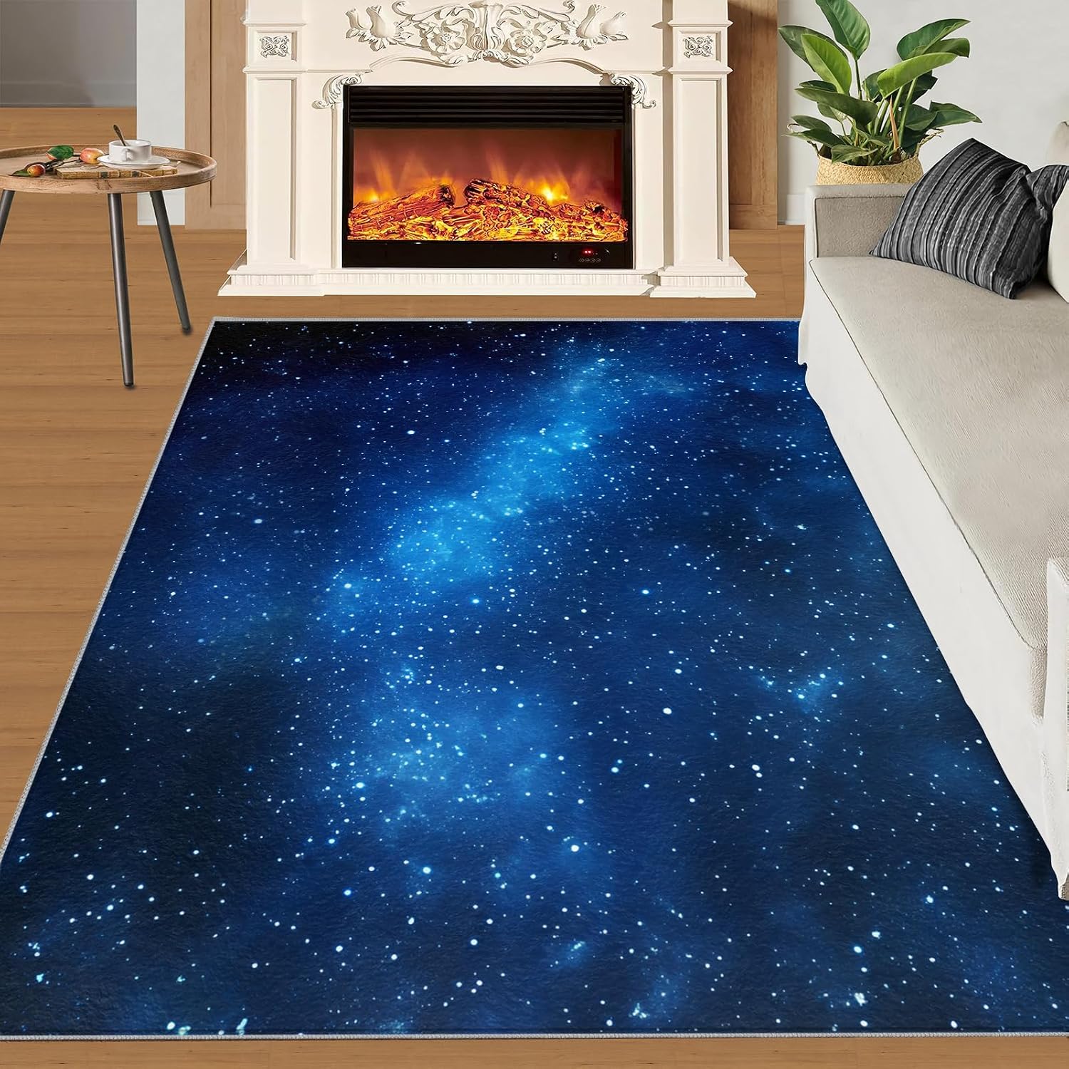 Blue Starry Sky Area Rug - Large Rug 6x8 - Stars Rugs for Living Room - Soft & Non Slip & Washable Rugs for Bedroom, Nebula Carpets for Dining Room Lounge Girls Room