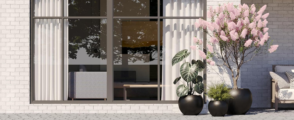 DTY Premium Mt Sherman Fiberstone Sphere Planter for Indoor Outdoor Use, Round Pot for Olive Tree, Lightweight, Smooth Finishes. 2 Extra Coco Mats. Black, Large 21.1'' D x 16.7'' H. 14.6' Pot Opening