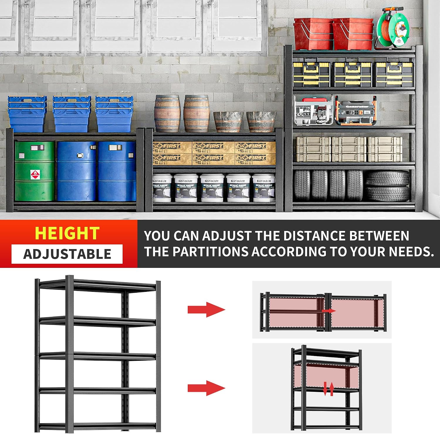 OLLRRACT 5 Tier Heavy Duty Metal Shelving Unit, Industrial Storage Shelf for Garage, Utility, and Industrial Use - Metal Storage Shelf Organizer, Durable Garage Storage Shelving 24' D x48 W x72 H