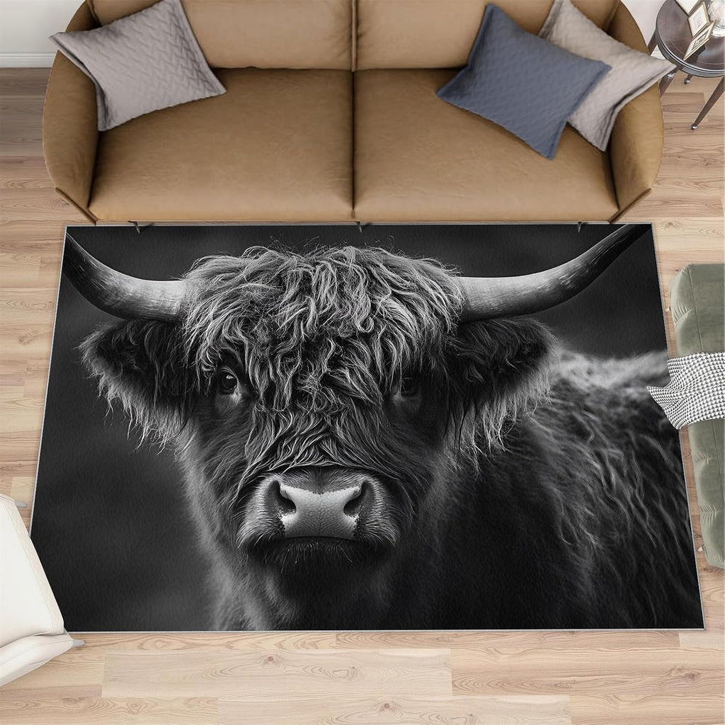 Highland Cattle Rugs for Bedroom - 6x8 Area Rug - Highland Cattle Rugs for Living Room, Western Bulls Rug, Washable Home Decor Carpet