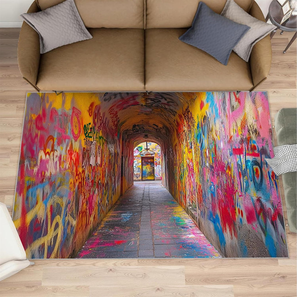 Graffiti Rug 6x8-6x8 Rug, Street Art Area Rugs for Living Room Bedroom, Arch Door Rugs, Hip Hop Doodle Washable Carpet, Abstract Art Carpet, Graffiti Home Decor