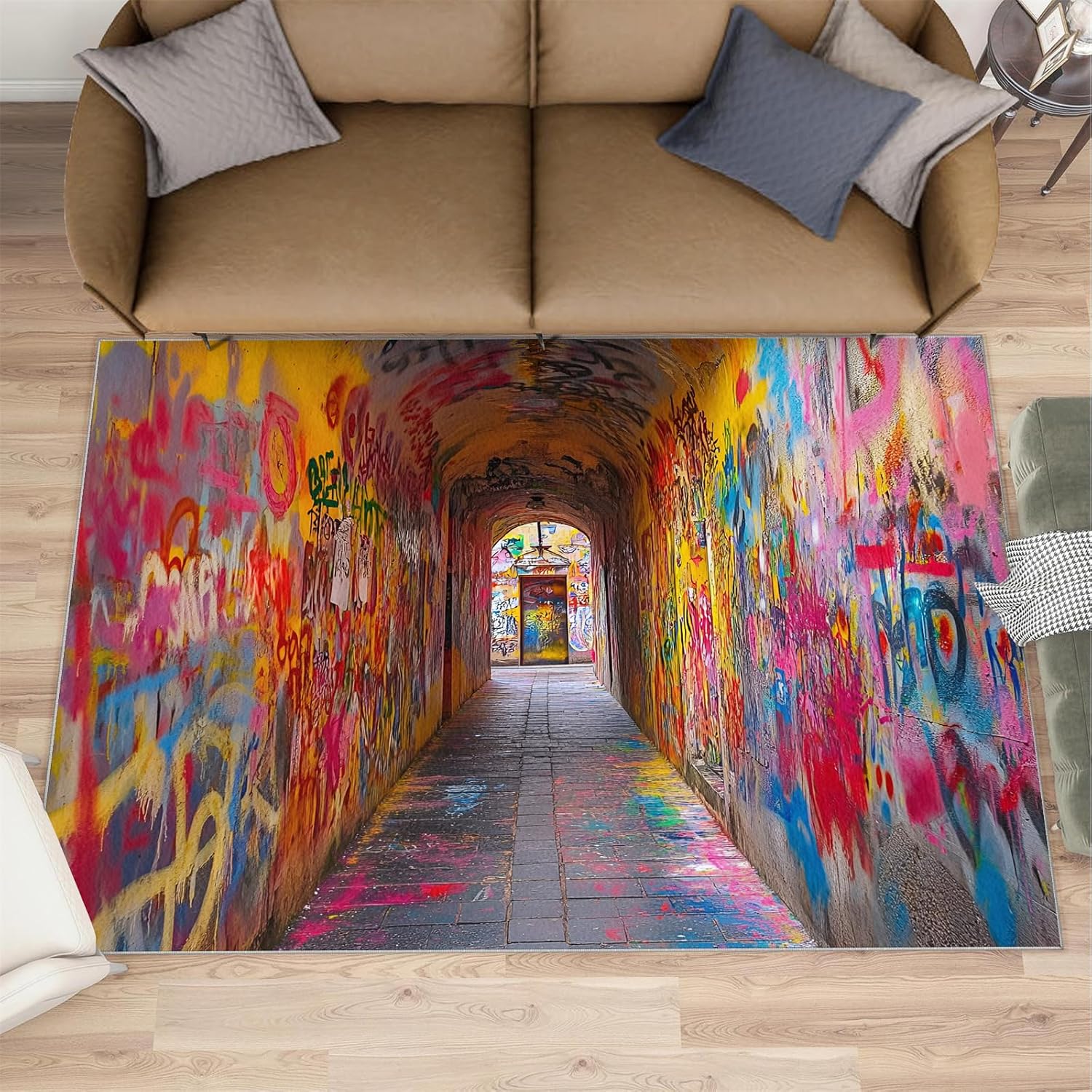 Graffiti Rug 6x8-6x8 Rug, Street Art Area Rugs for Living Room Bedroom, Arch Door Rugs, Hip Hop Doodle Washable Carpet, Abstract Art Carpet, Graffiti Home Decor
