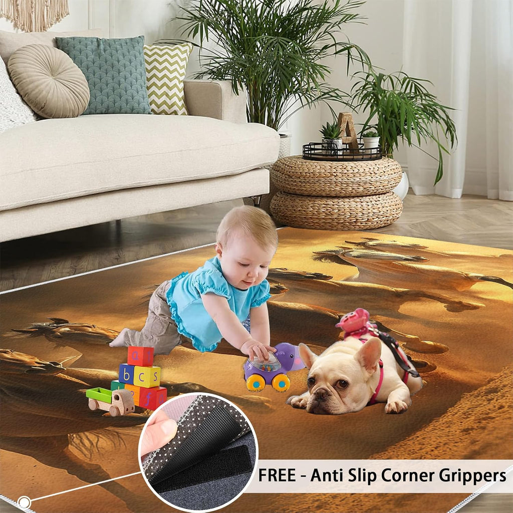 Galloping Horse Rugs for Bedroom, Galloping Horse Rug 6x8, Retro Animals Dining Room Rugs Washable & Non Slip Large Carpet for Home Decor