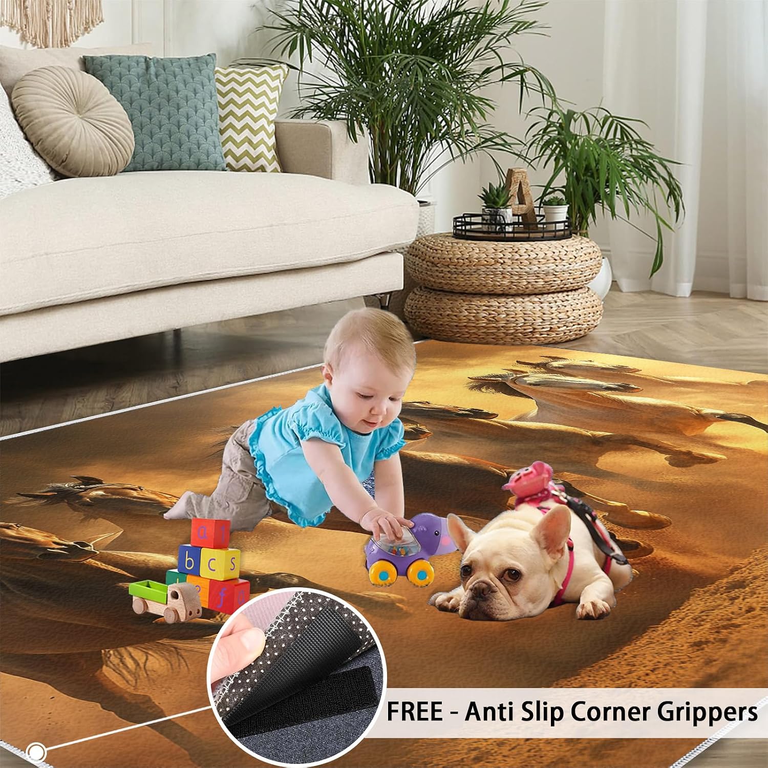 Galloping Horse Rugs for Bedroom, Galloping Horse Rug 6x8, Retro Animals Dining Room Rugs Washable & Non Slip Large Carpet for Home Decor