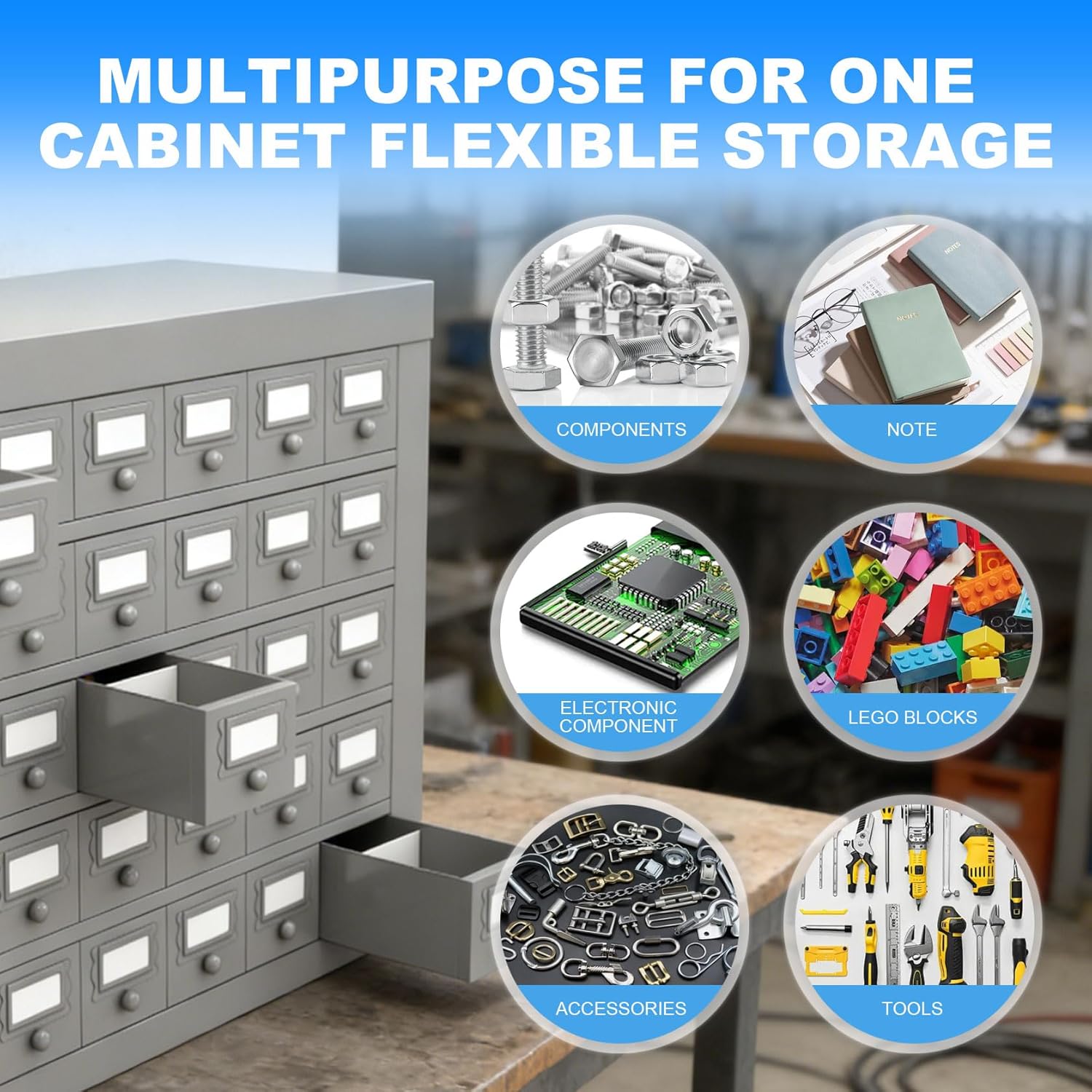 50-Drawer Heavy Duty Steel Storage Part Cabinet, 5-Tier Tool Organizer with Dividers for Nuts, Bolts, Screws, Industrial Cold Rolled Steel Organizer Hardware Organization for Workshop