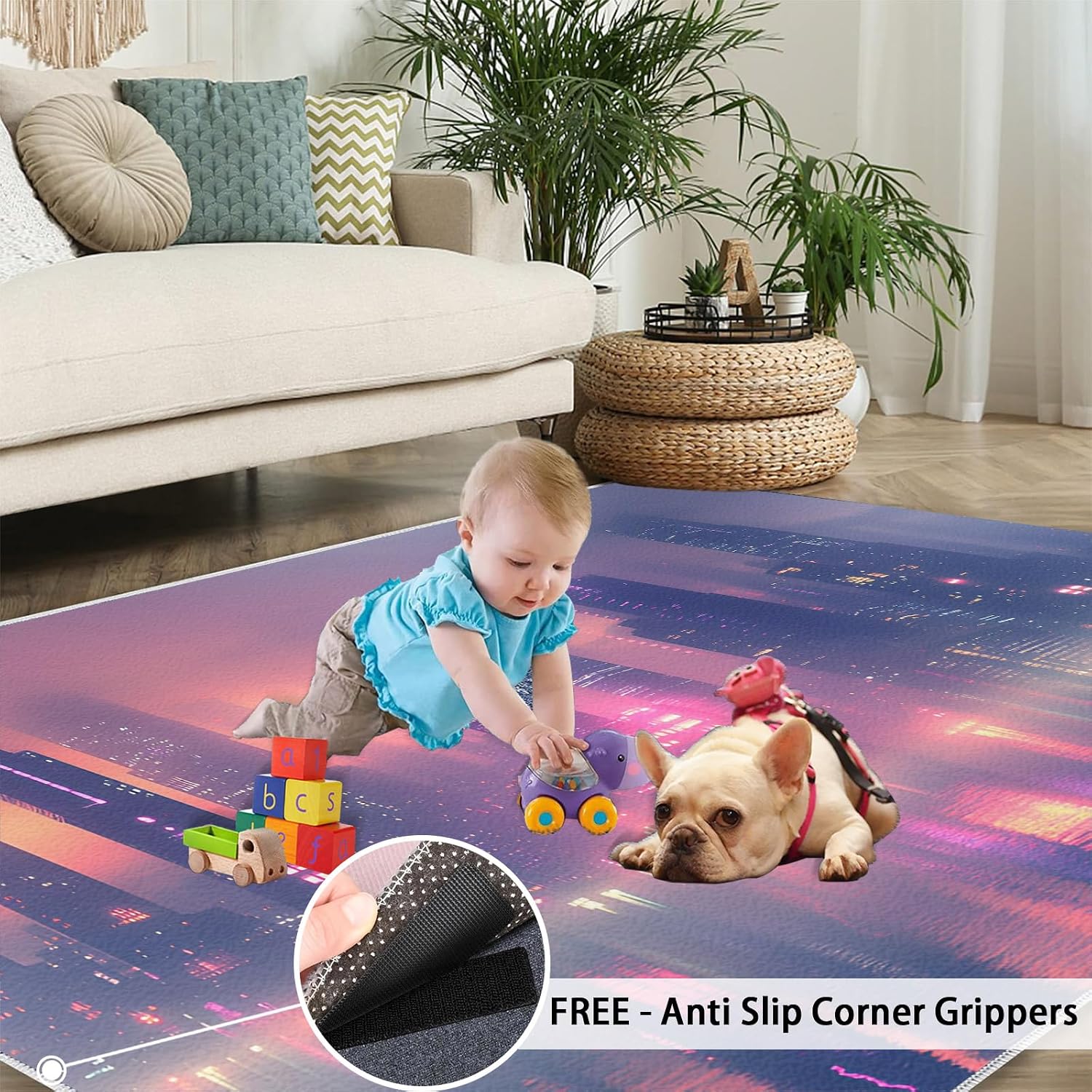 New York Skyscrapers Rug 6x8-6x8 Rug, City Night Scene Area Rugs for Bedroom, Cityscape Rugs for Living Room, Modern Washable Mat, Kids Carpet, City Scene Home Decor & Gifts