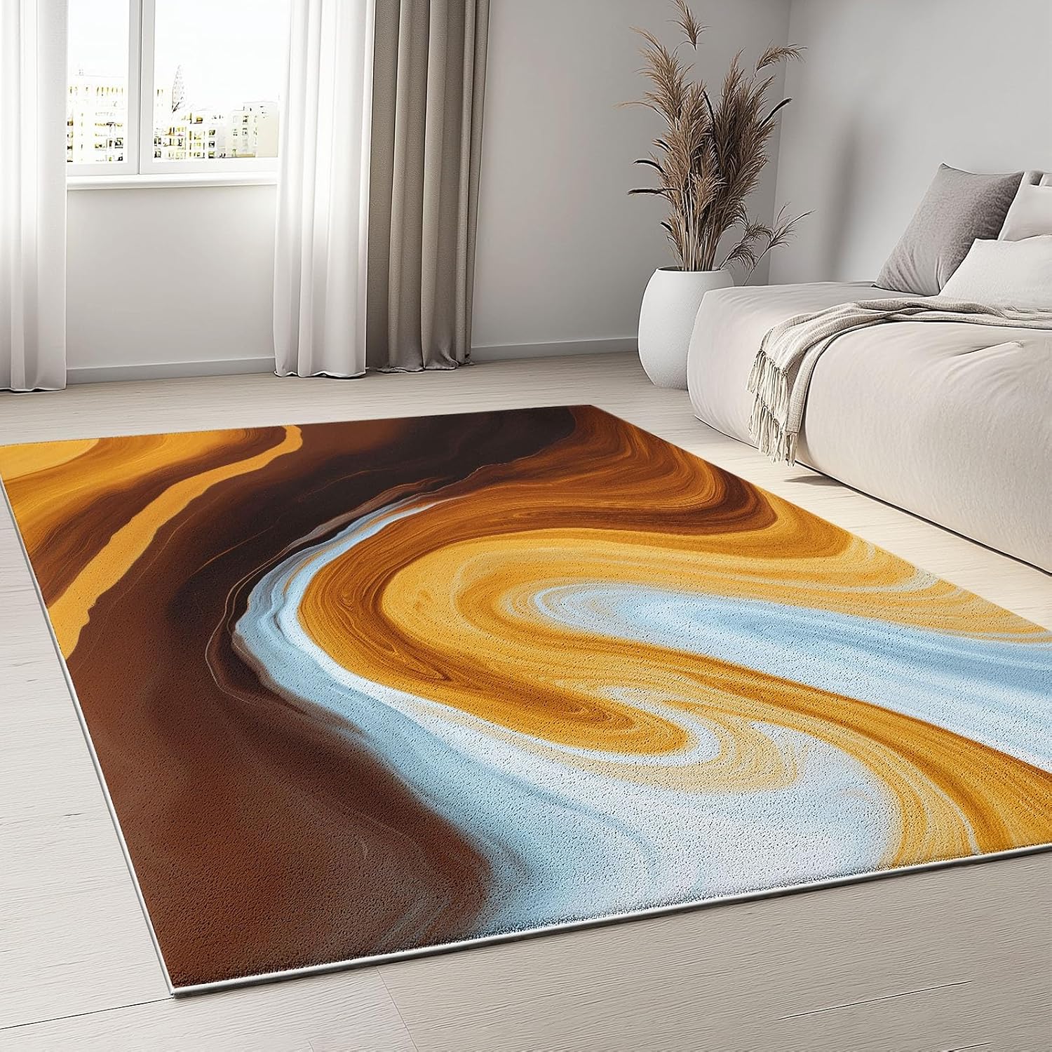 Abstract Art Soft Print Area Rug 5' x 7', Marble Swirls Waves Print Decor Washable Rug Non Slip Carpet Absorbent Mat for Kitchen Living Room Bedroom Entrance Carpet