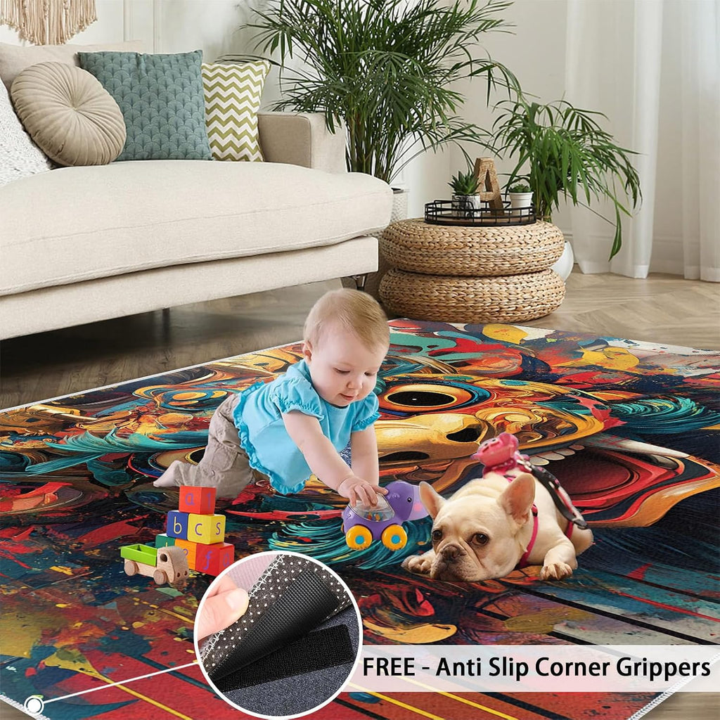 Chinese Rug 6x8, Lion Dance Rugs for Bedroom, Tradition Rugs for Living Room, Non Slip Area Rug, Housewarming Gifts & Indoor Floor Mats