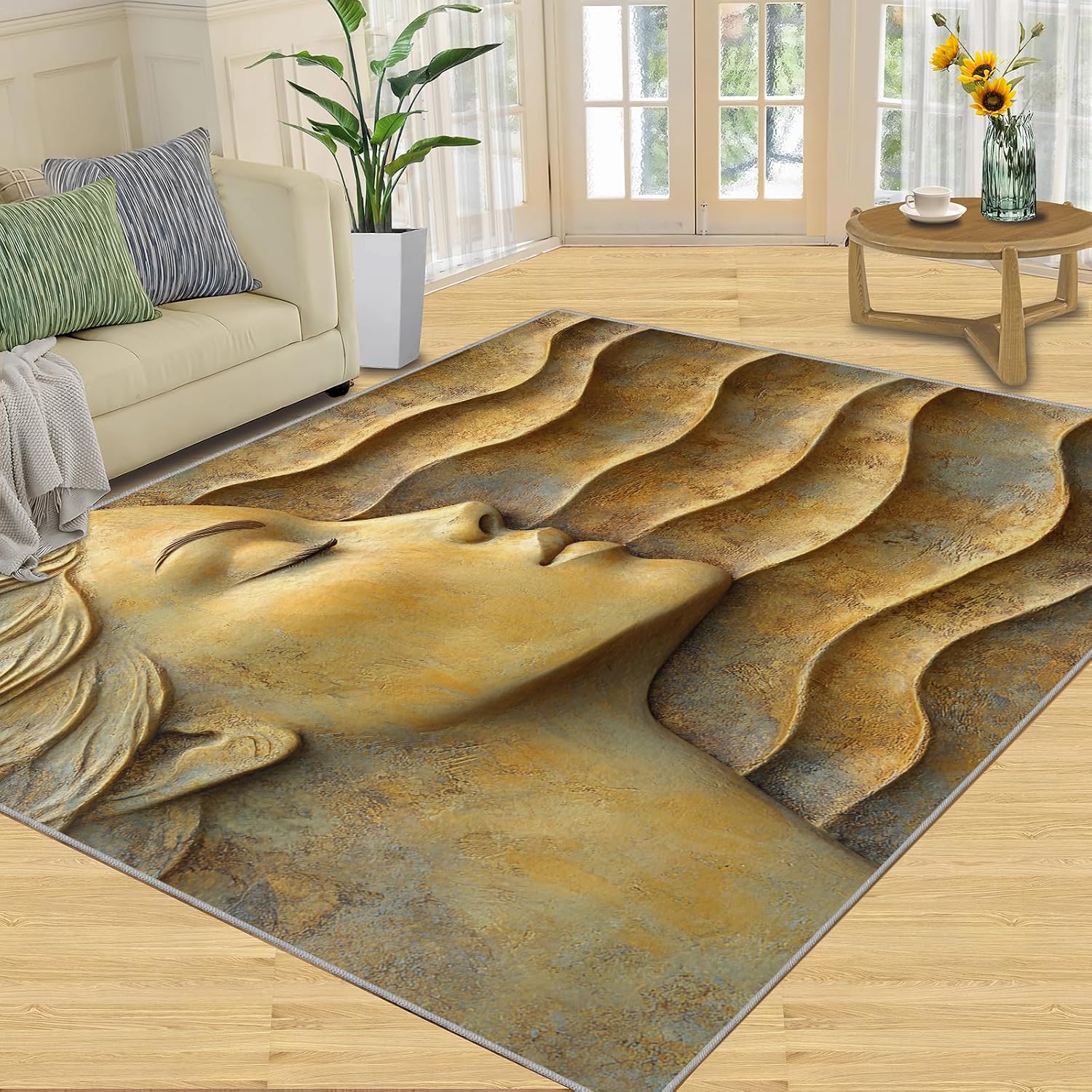 Female Relief Rug 6x8 - Relief Sculpture Large Rugs for Living Room, Neoclassicism Carpet Area Rug for Girls Bedroom Kids Room Basement Office Classroom
