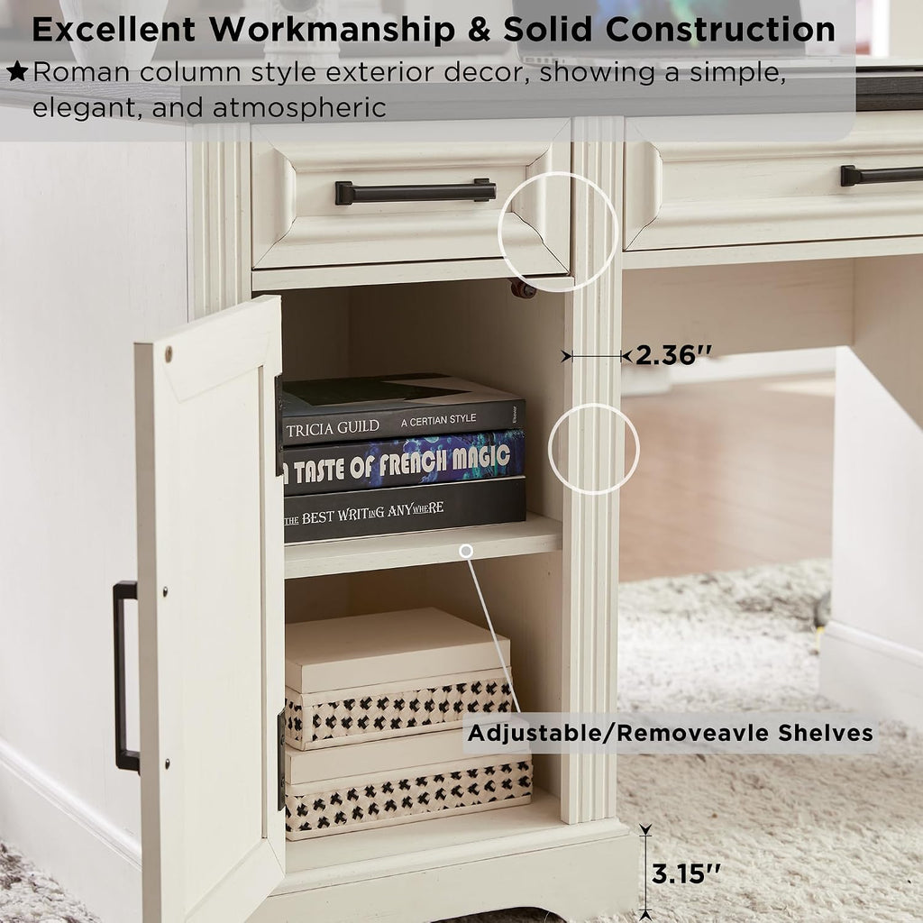 JXQTLINGMU Farmhouse 58' Large Bar Cabinet with Hutch, 76' Height Storage Cabinet, Coffee Bar, Buffet Sideboard, Kitchen Hutch Pantry for Kitchen Bathroom Dining Room (Off White)