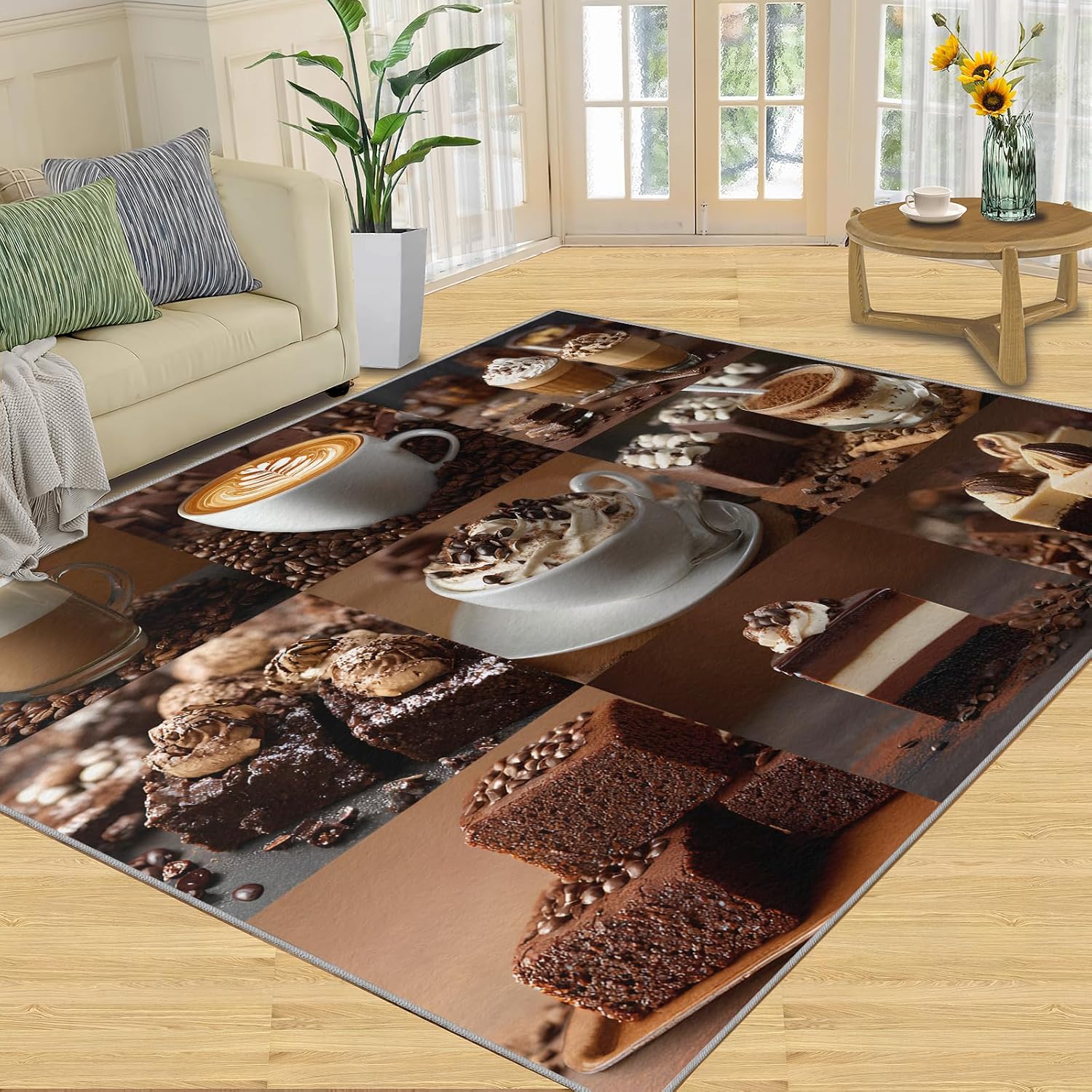Coffee Rugs for Bedroom, Coffee Shop Rug 6x8, Dessert Shop Dining Room Rugs Washable & Non Slip Large Carpet for Home Decor